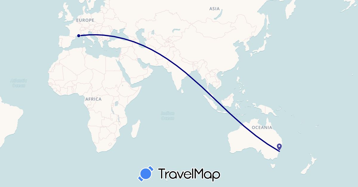 TravelMap itinerary: driving in Australia, France, Indonesia (Asia, Europe, Oceania)